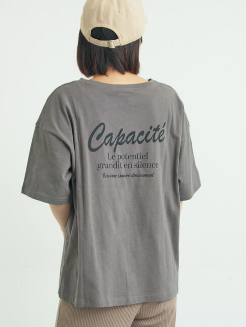 Samansa Mos2「【接触冷感】ロゴ刺繍バックプリントTシャツ」|Tシャツ・カットソー|チャコールグレー