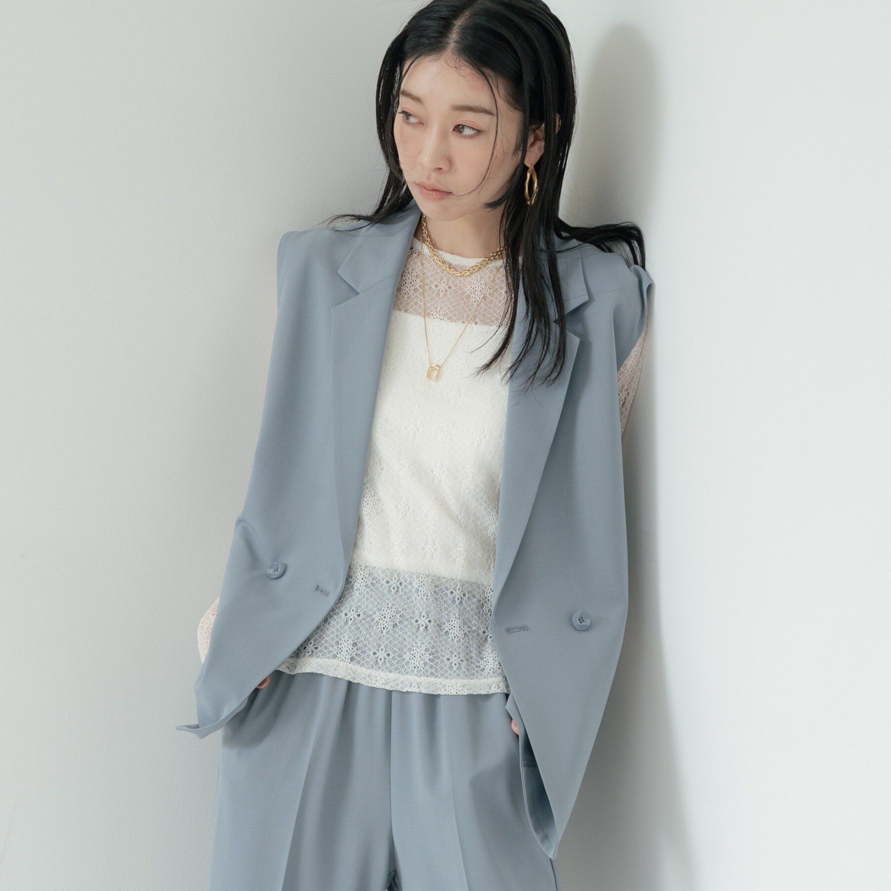 GALLEST「Comfy SET UP｜ベルテッドジレ【セットアップ対応／通勤／カセット服／接触冷感／UVカット】」|ベスト・ジレ|ブルー(091)