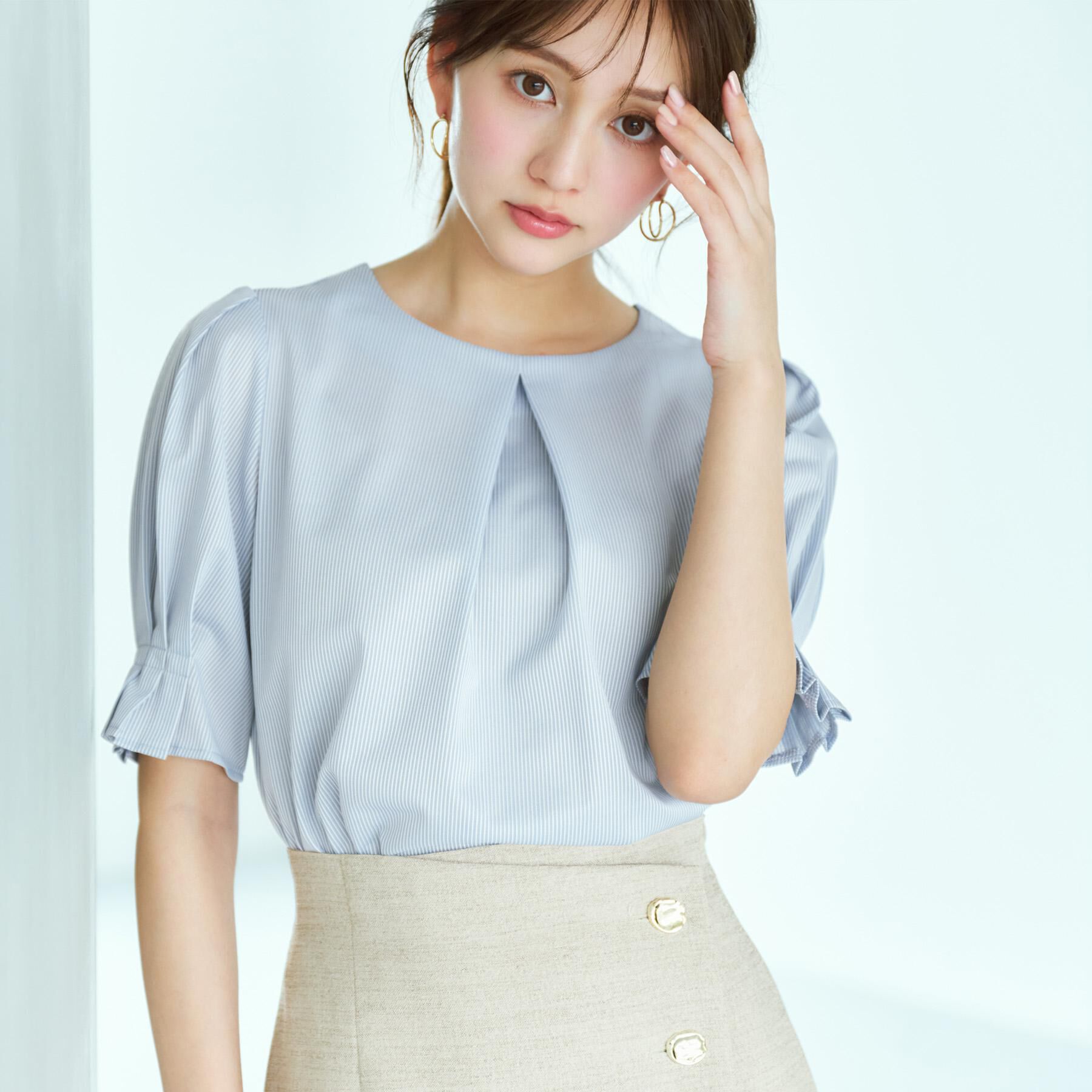 index「ストライプジャージタックスリーブトップス【吸水速乾／洗濯機洗い可】」|Tシャツ・カットソー|
