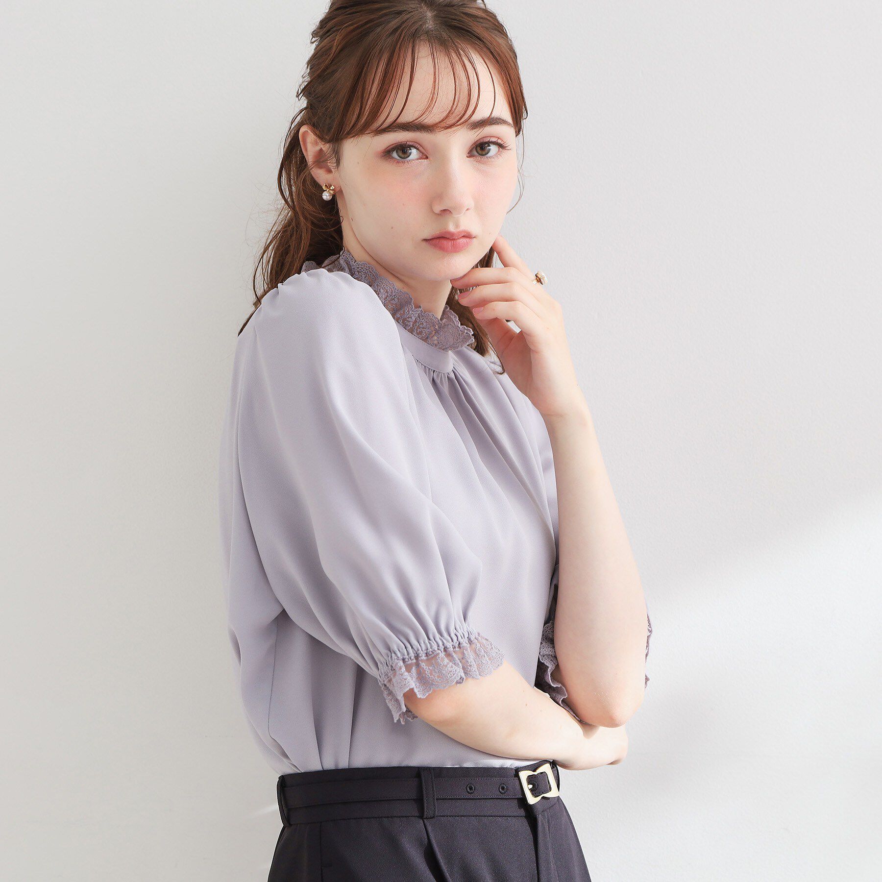 Couture broach「【大人上品・前後2WAY】エンブロレース 5分袖ブラウス【洗濯機可】」|シャツ・ブラウス|