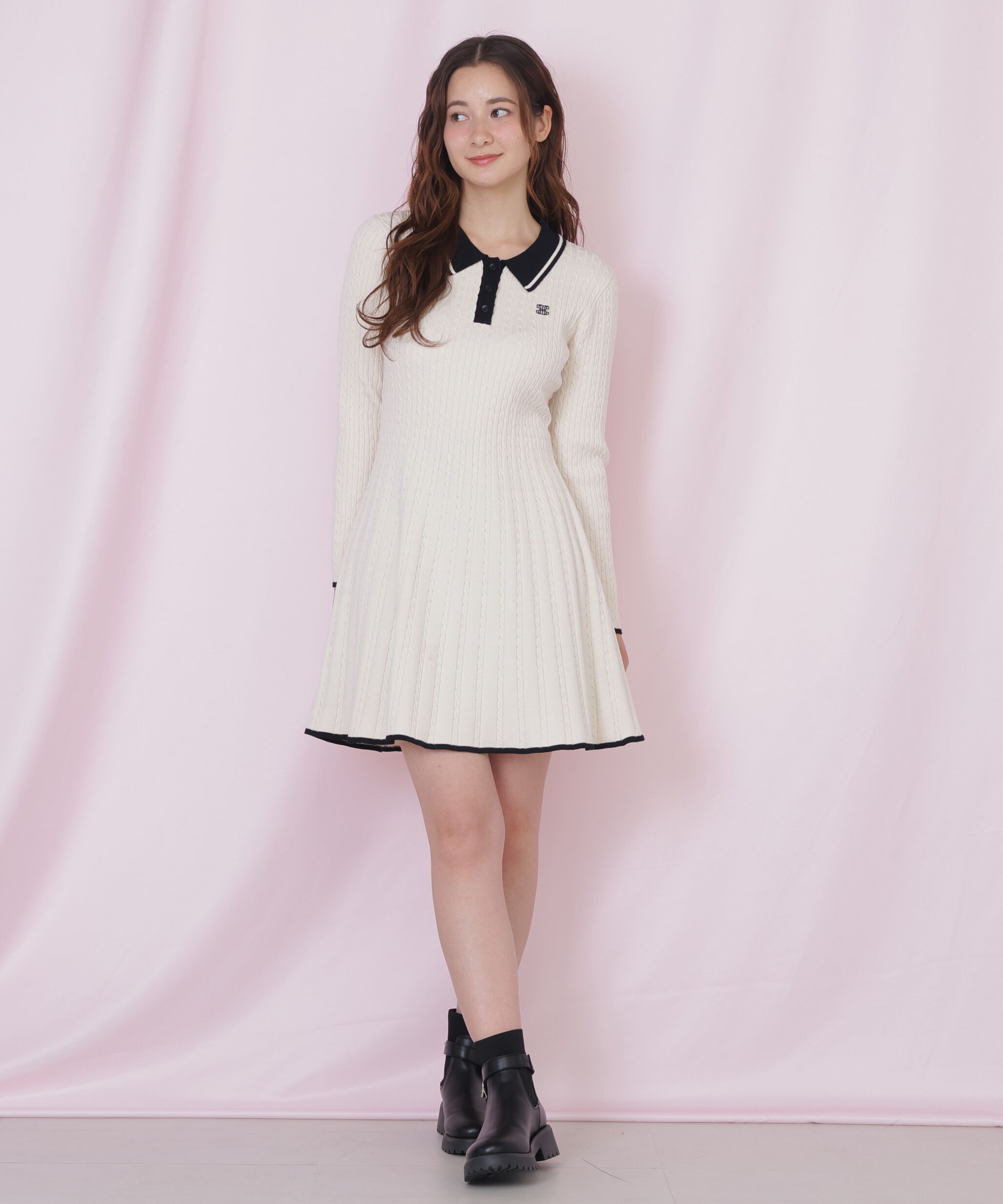  「ポロ襟ケーブルミニワンピース」|ワンピース|