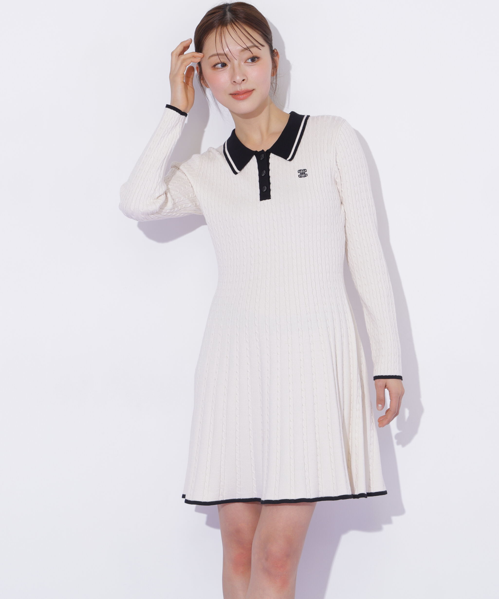  「ポロ襟ケーブルミニワンピース」|ワンピース|