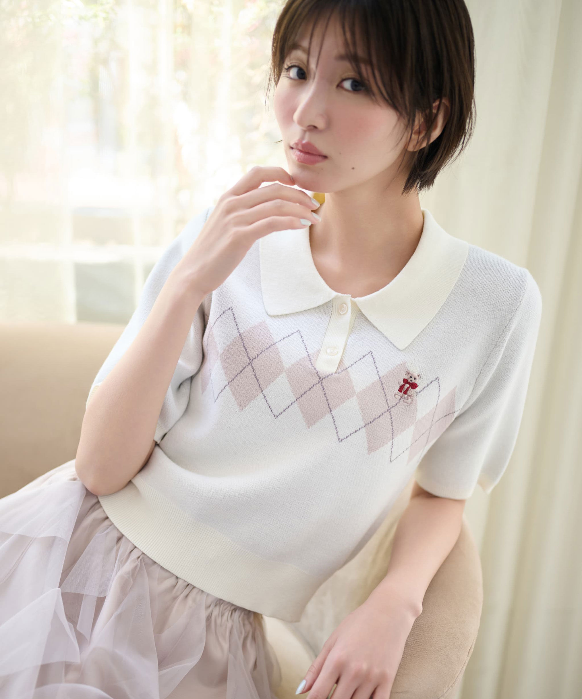  「＜ＢＥＡＲシリーズ＞ポロ襟アーガイルニット」|ニット・セーター|エクリュ