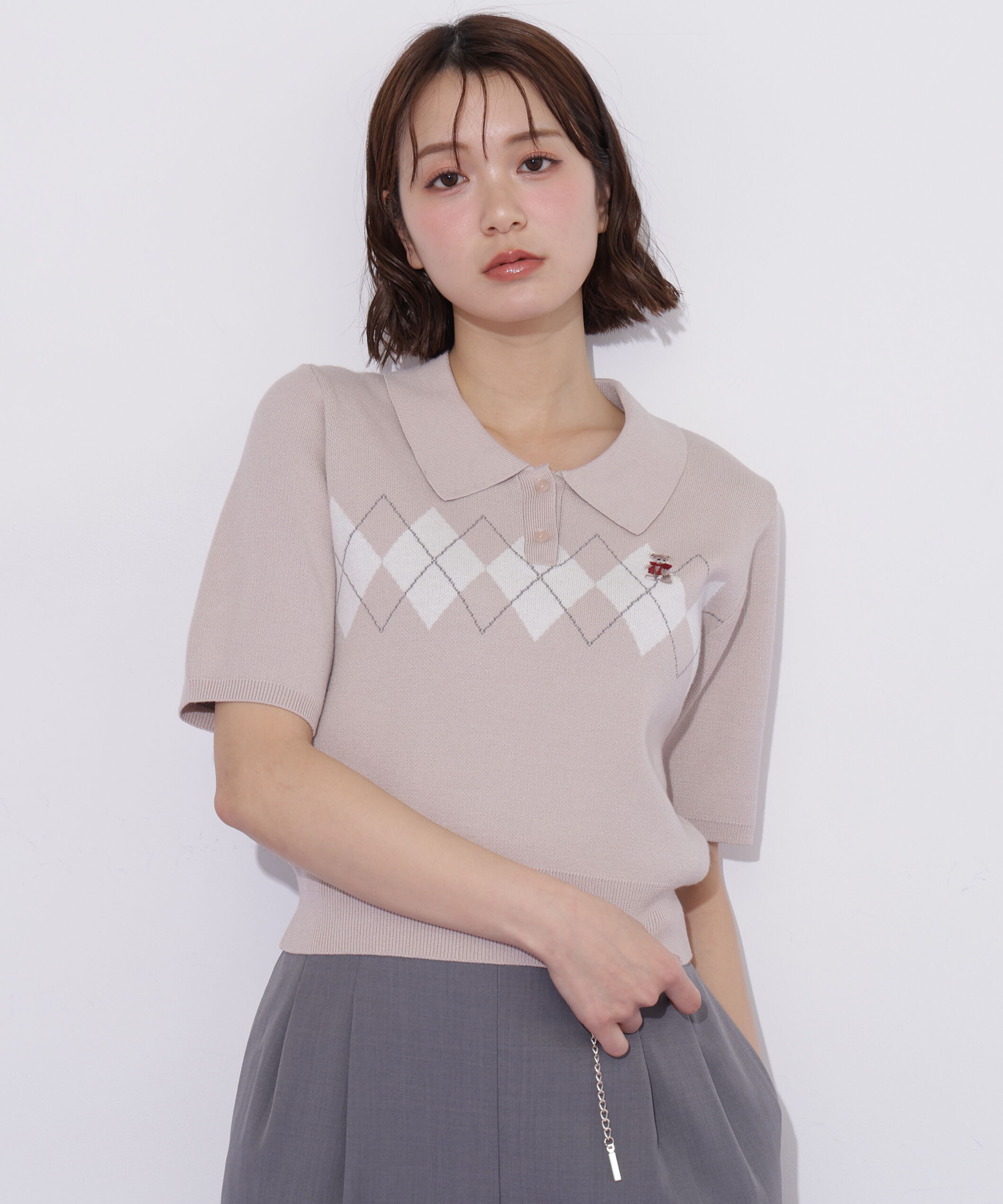  「＜ＢＥＡＲシリーズ＞ポロ襟アーガイルニット」|ニット・セーター|