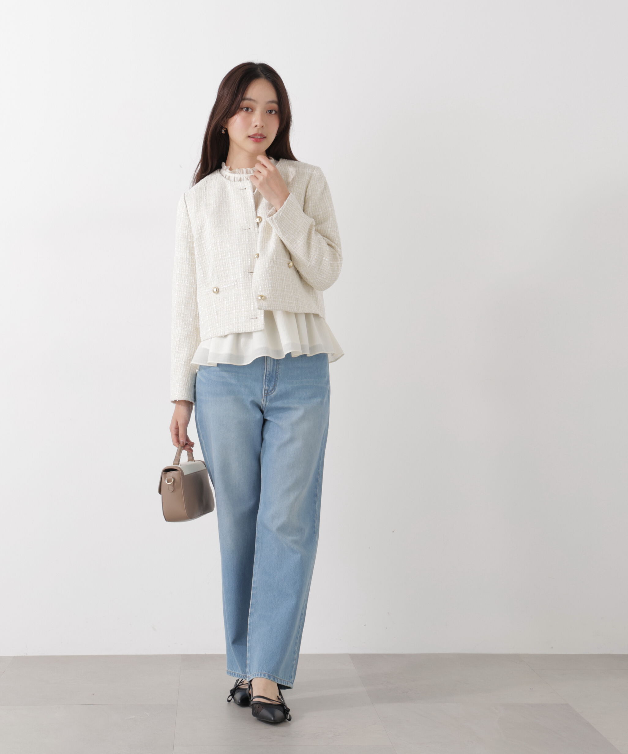 PROPORTION BODY DRESSING「ノーカラーツイードジャケット　26SS」|ブルゾン・スタジャン|