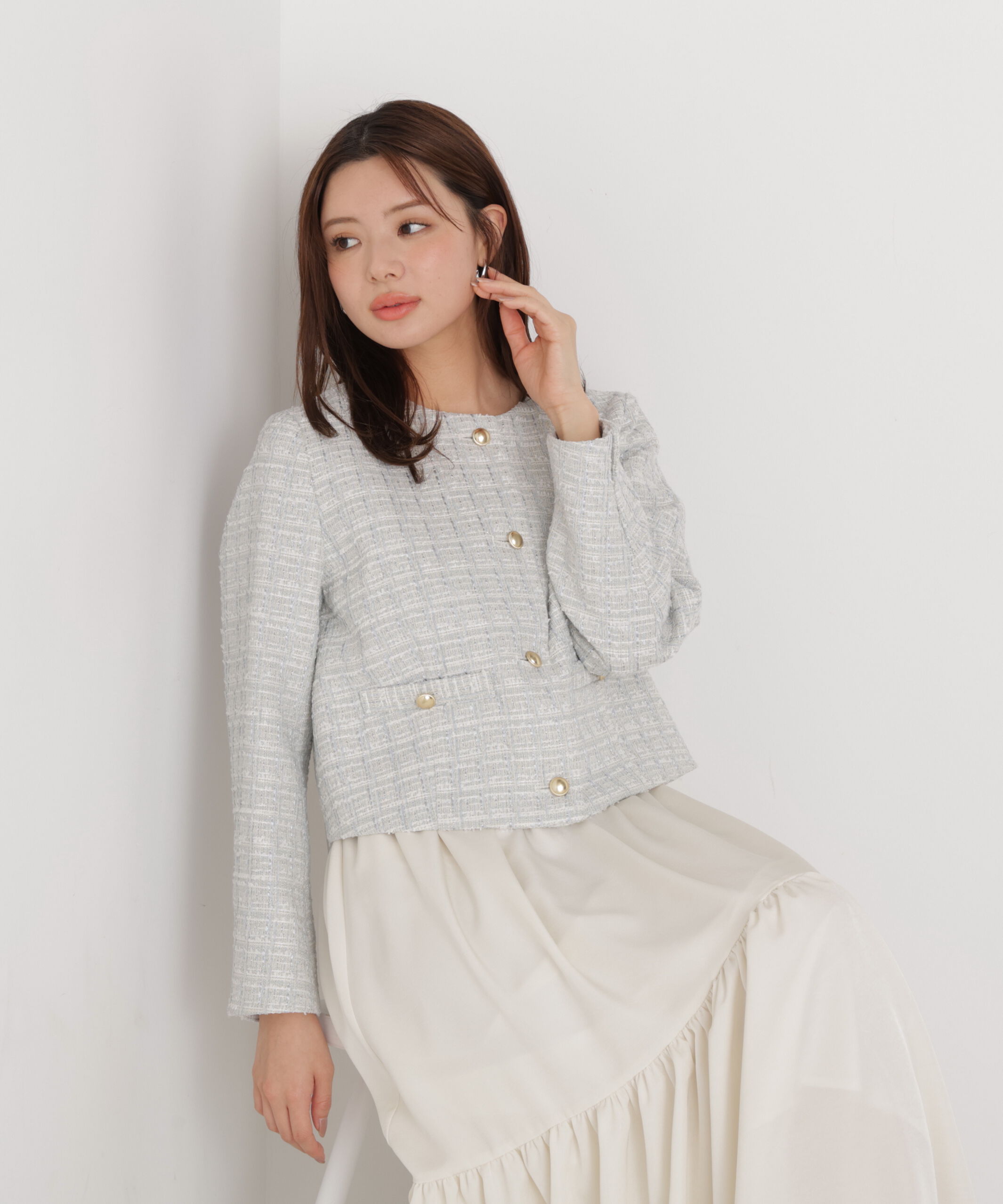 PROPORTION BODY DRESSING「ノーカラーツイードジャケット　26SS」|ブルゾン・スタジャン|