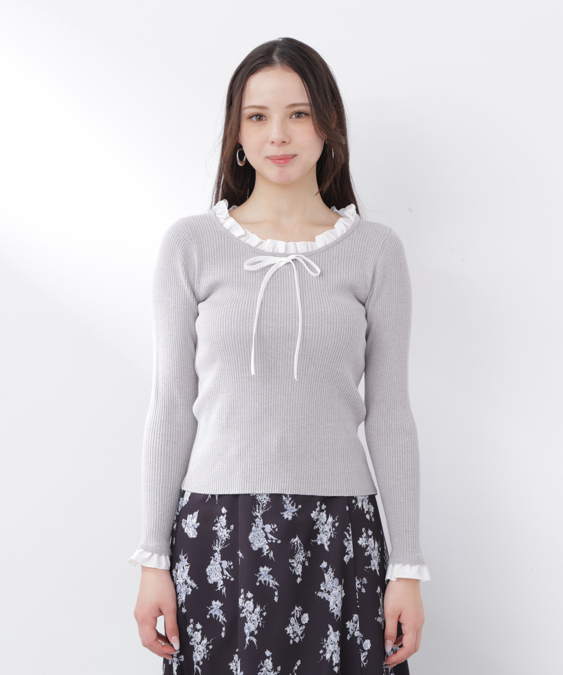 PROPORTION BODY DRESSING「リボン付きフリルニットトップス　26SS」|ニット・セーター|