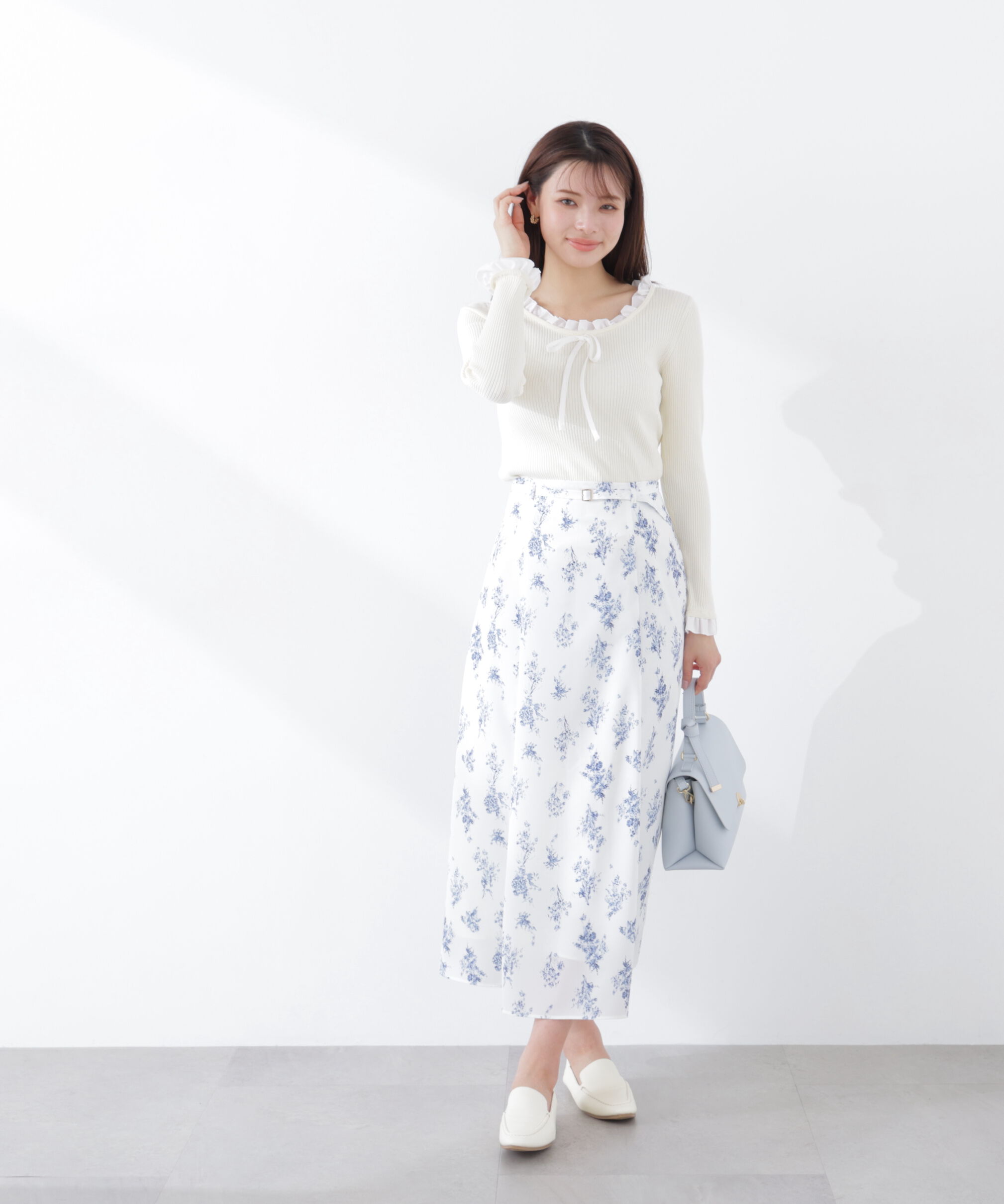 PROPORTION BODY DRESSING「リボン付きフリルニットトップス　26SS」|ニット・セーター|