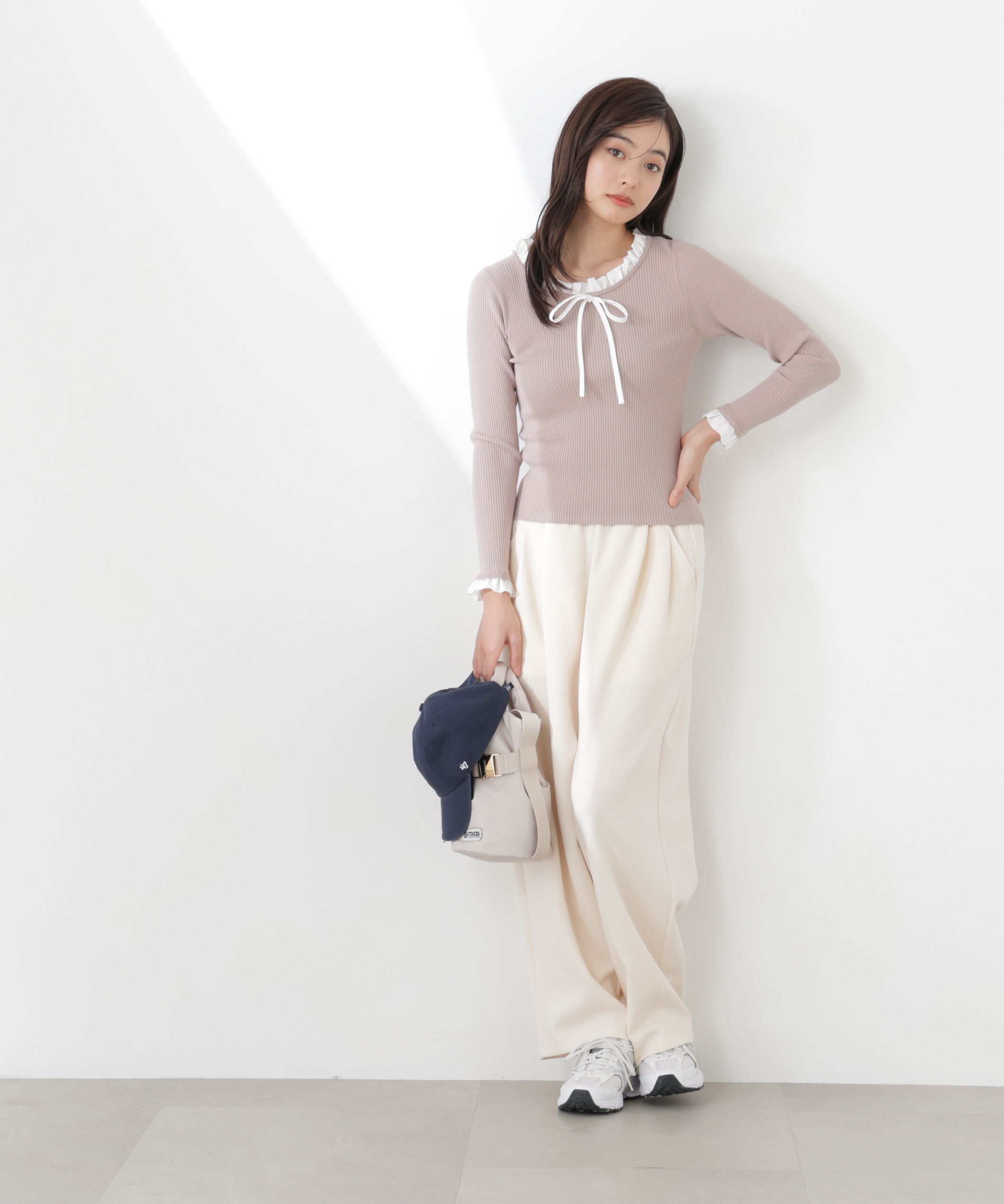 PROPORTION BODY DRESSING「リボン付きフリルニットトップス　26SS」|ニット・セーター|