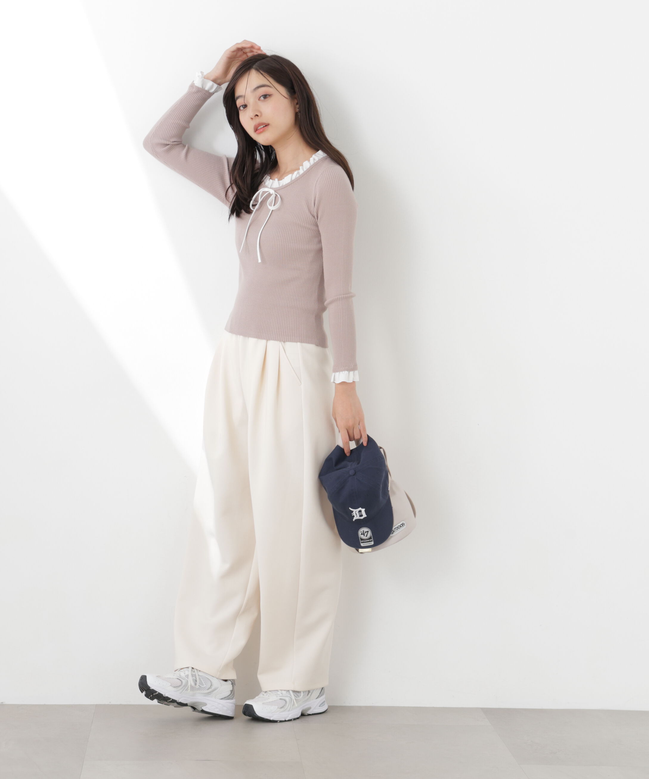PROPORTION BODY DRESSING「リボン付きフリルニットトップス　26SS」|ニット・セーター|