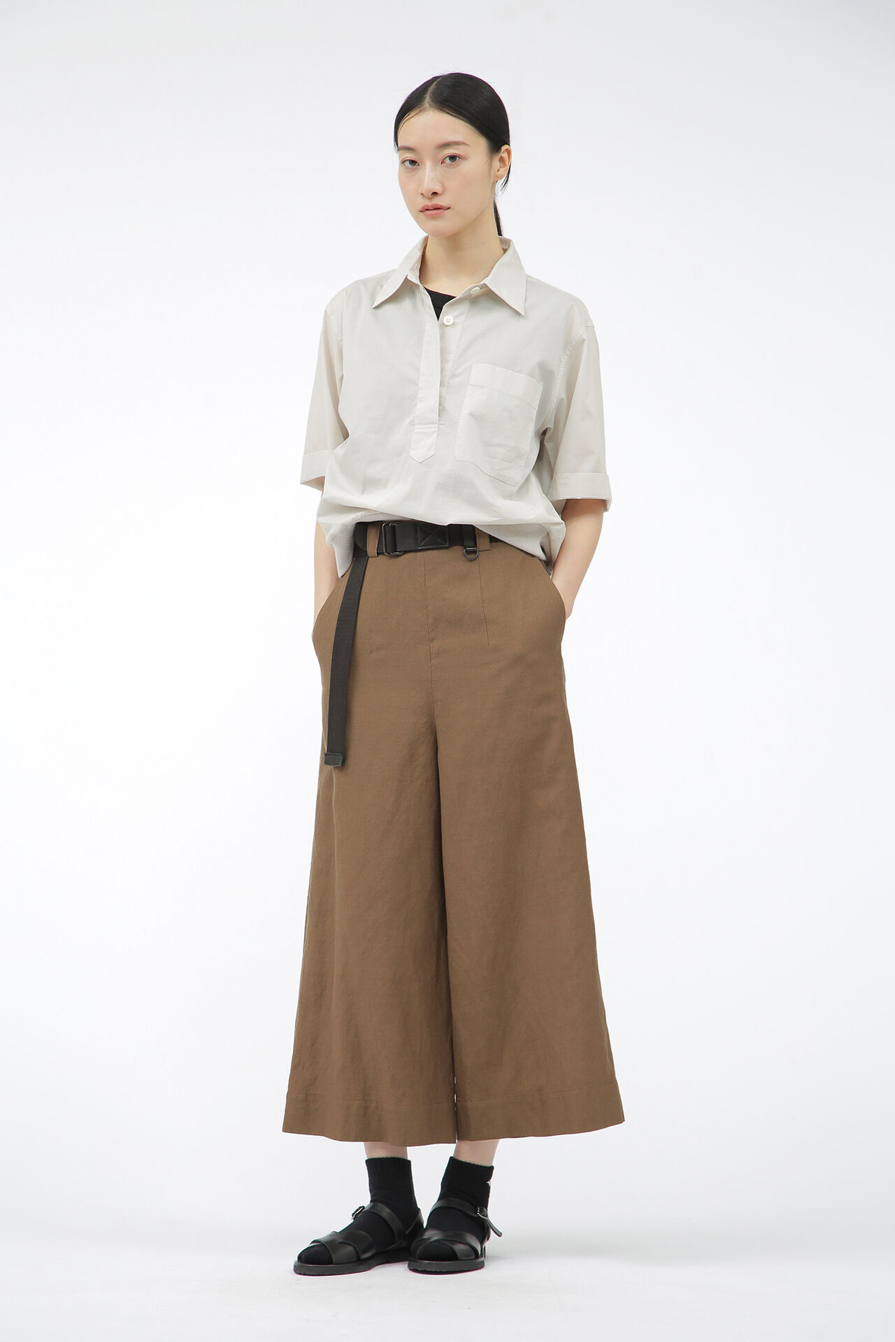  「YARN DYE WOOL LINEN」|キュロット|BROWN