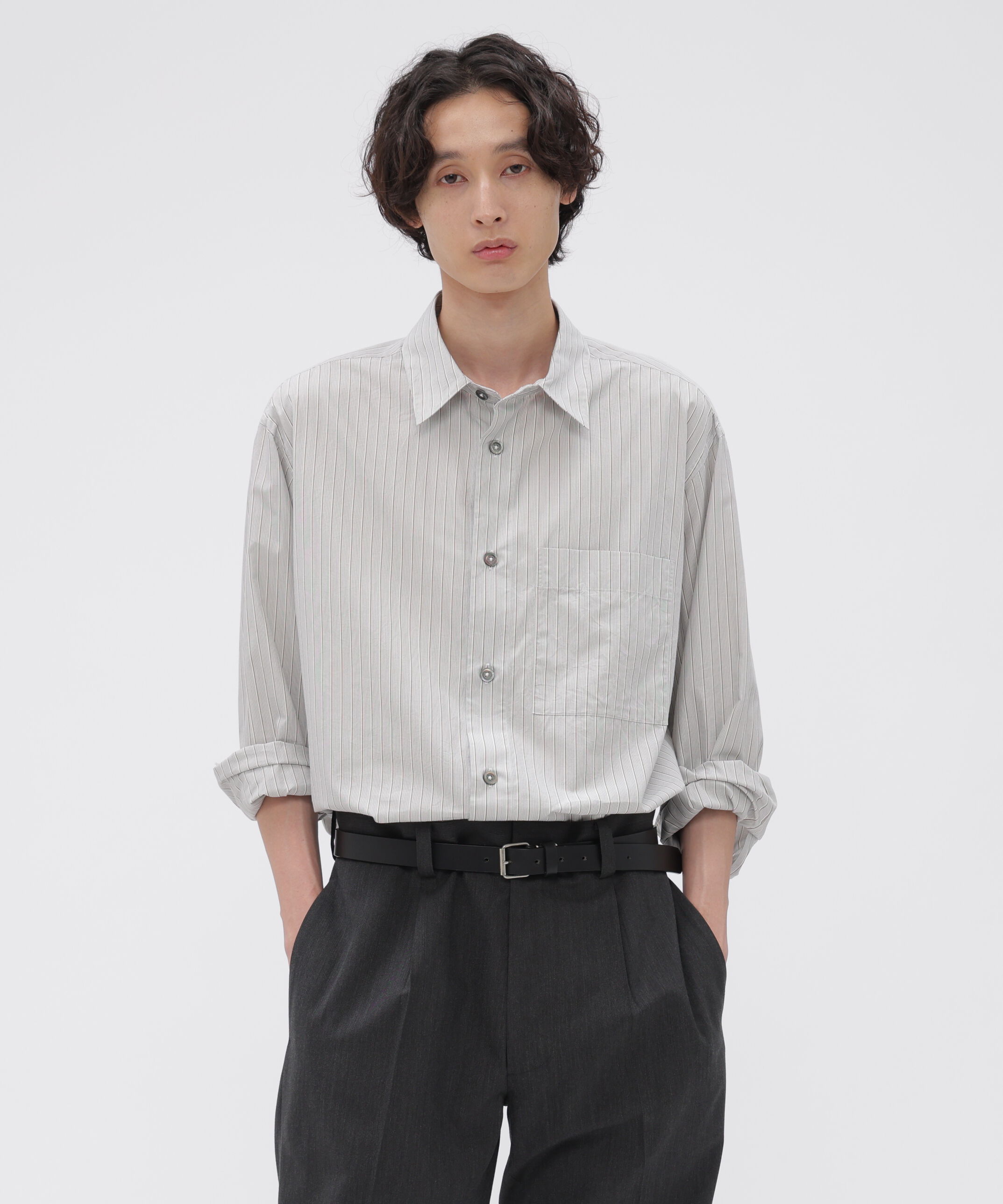 MARGARET HOWELL「COTTON SILK STRIPE SHIRT」|シャツ・ブラウス|GREY