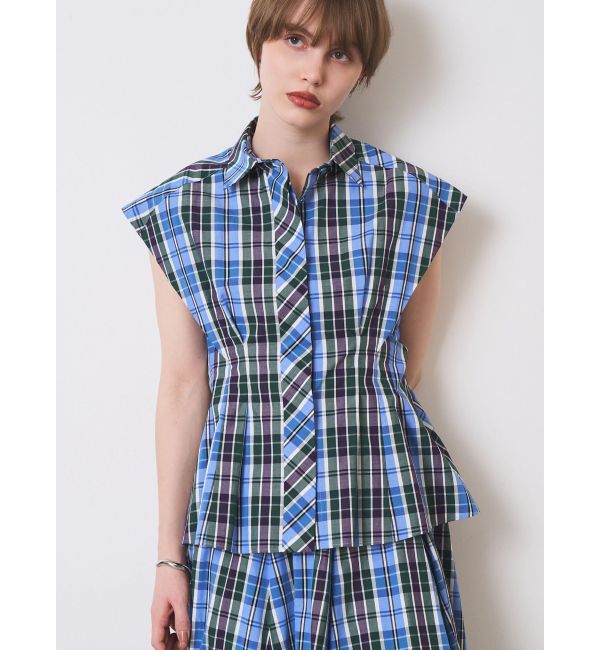 ELENDEEK「WAIST TUCK CHECK BL」|シャツ・ブラウス|ブルー