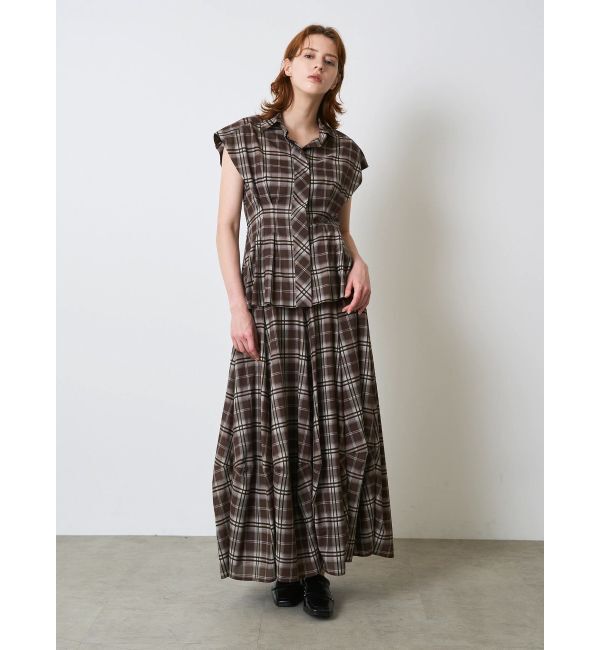 ELENDEEK「WAIST TUCK CHECK BL」|シャツ・ブラウス|