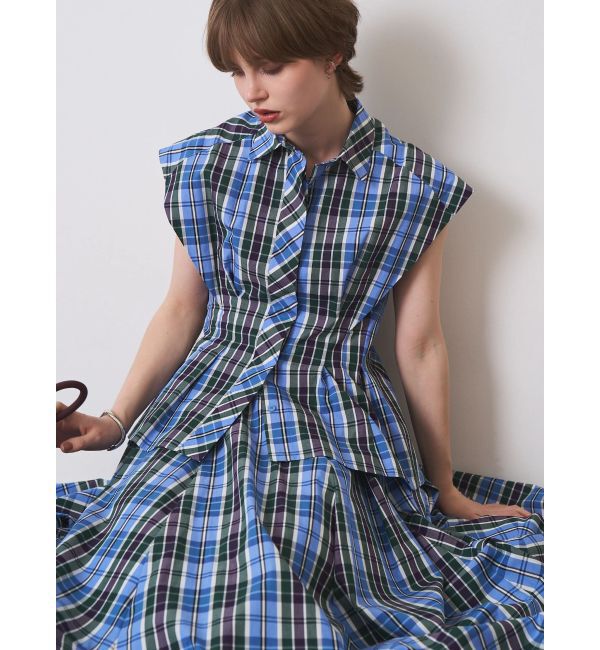 ELENDEEK「WAIST TUCK CHECK BL」|シャツ・ブラウス|