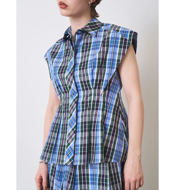 ELENDEEK「WAIST TUCK CHECK BL」|シャツ・ブラウス|