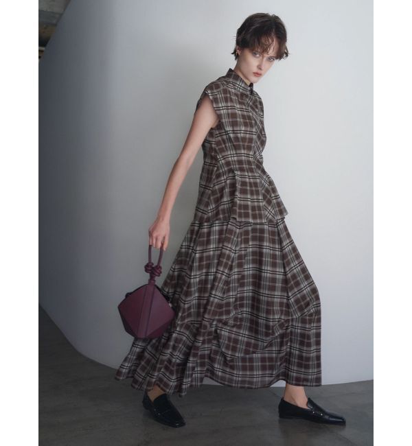 ELENDEEK「WAIST TUCK CHECK BL」|シャツ・ブラウス|ブラウン
