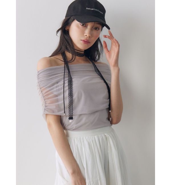 LAGUNAMOON「オフショルチュールトップス」|Tシャツ・カットソー|ライトグレー