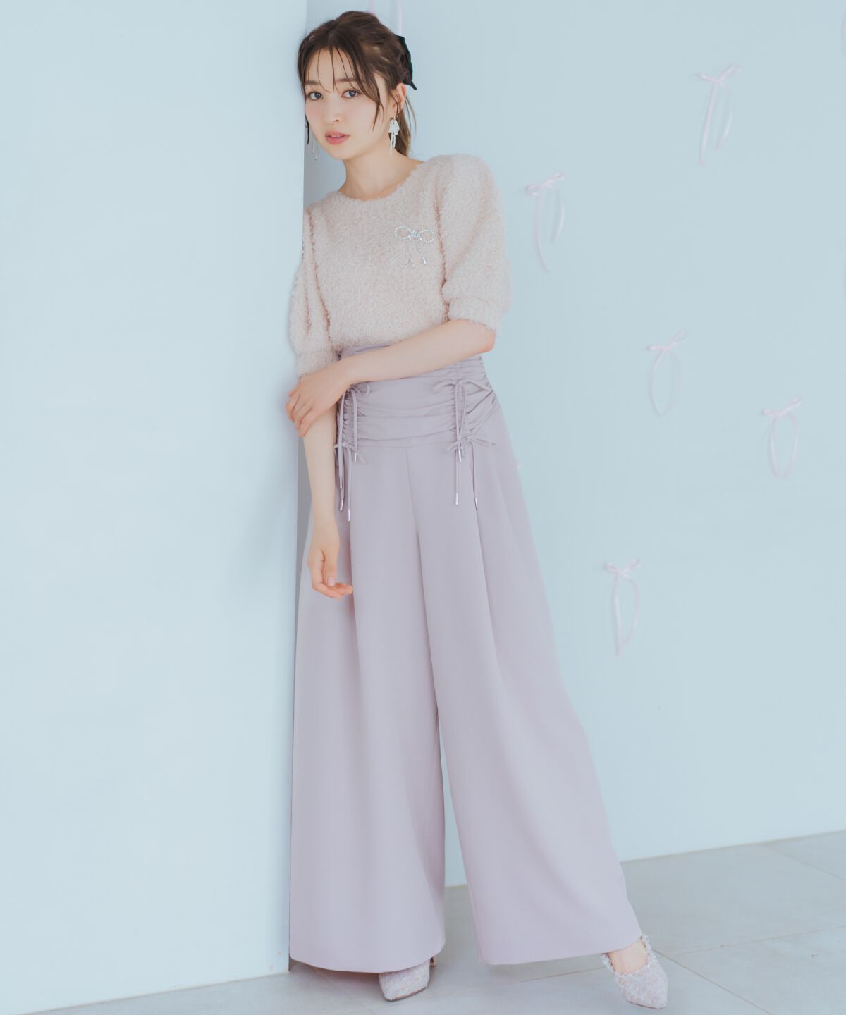 WILLSELECTION「ドロスト風リボンワイドパンツ」|その他|ピンク