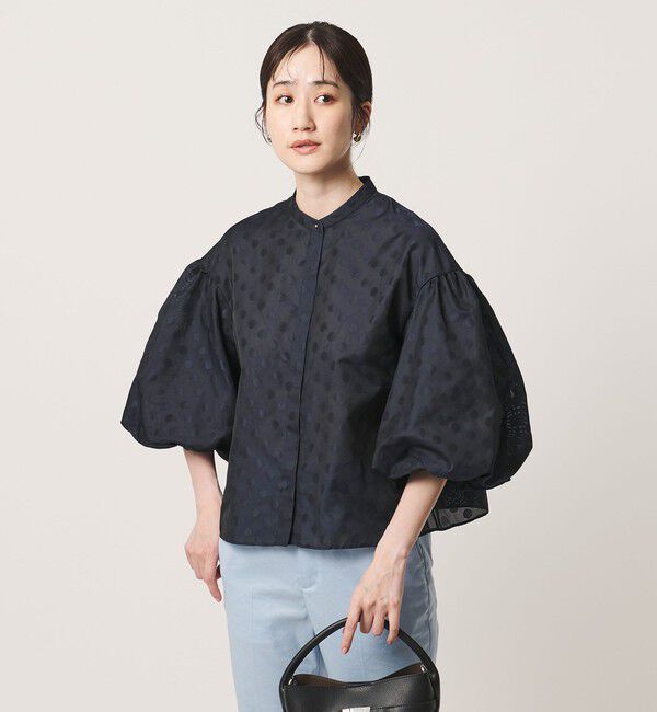 UNITED ARROWS「シアー ドット パフ ブラウス ‐ウォッシャブル‐」|シャツ・ブラウス|NAVY