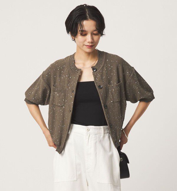 UNITED ARROWS green label relaxing「ハーフスリーブ スパンコール ニット カーディガン」|カーディガン|