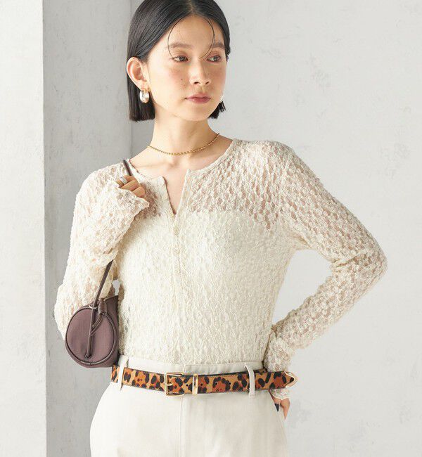 SHIPS for women「〈手洗い可能〉シュリンク レース ヘンリーネック 2WAY プルオーバー」|Tシャツ・カットソー|