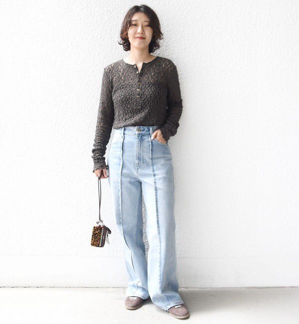 SHIPS for women「〈手洗い可能〉シュリンク レース ヘンリーネック 2WAY プルオーバー」|Tシャツ・カットソー|