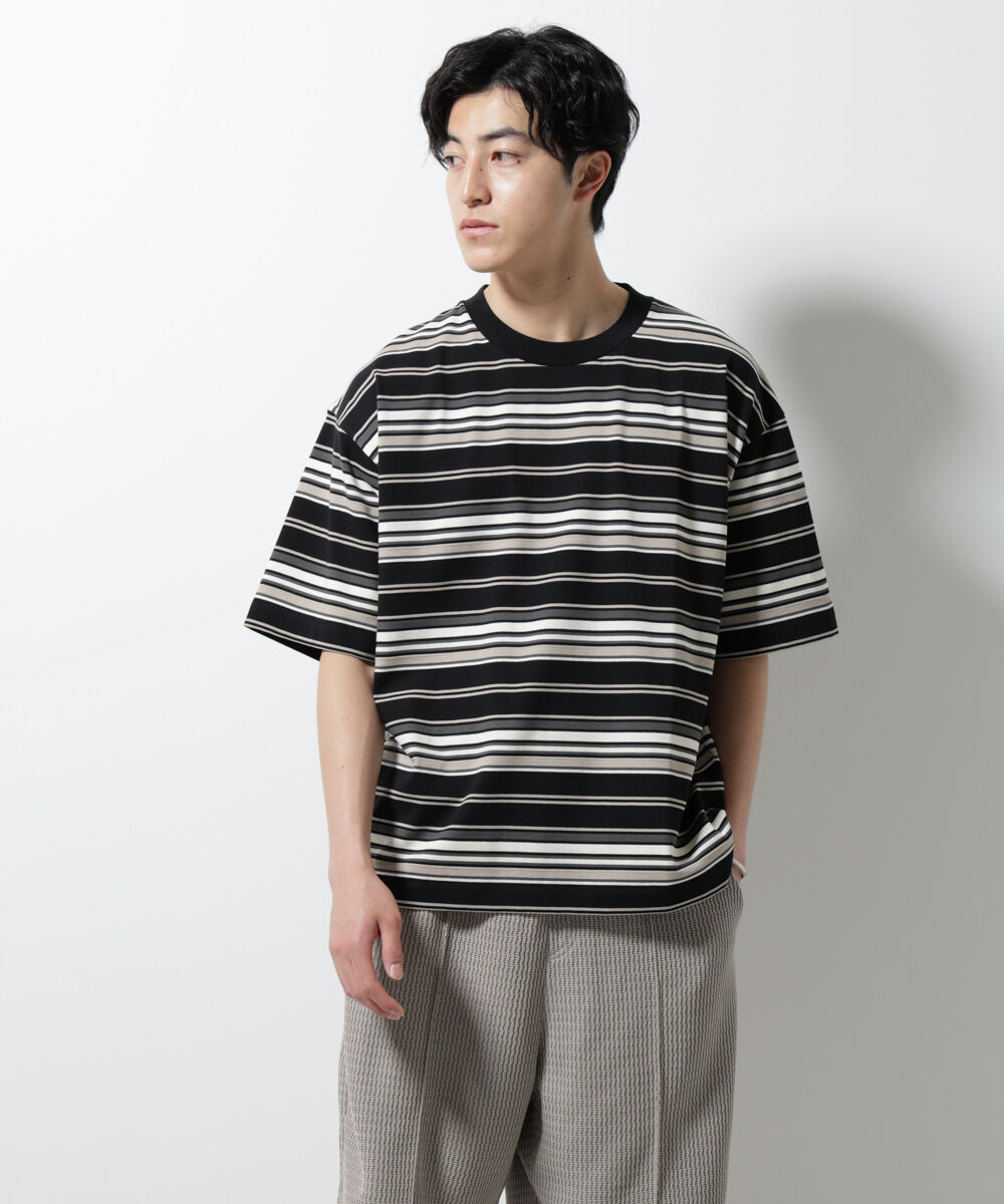 NANO universe「マルチボーダーリラックスＴシャツ 半袖」|Tシャツ・カットソー|
