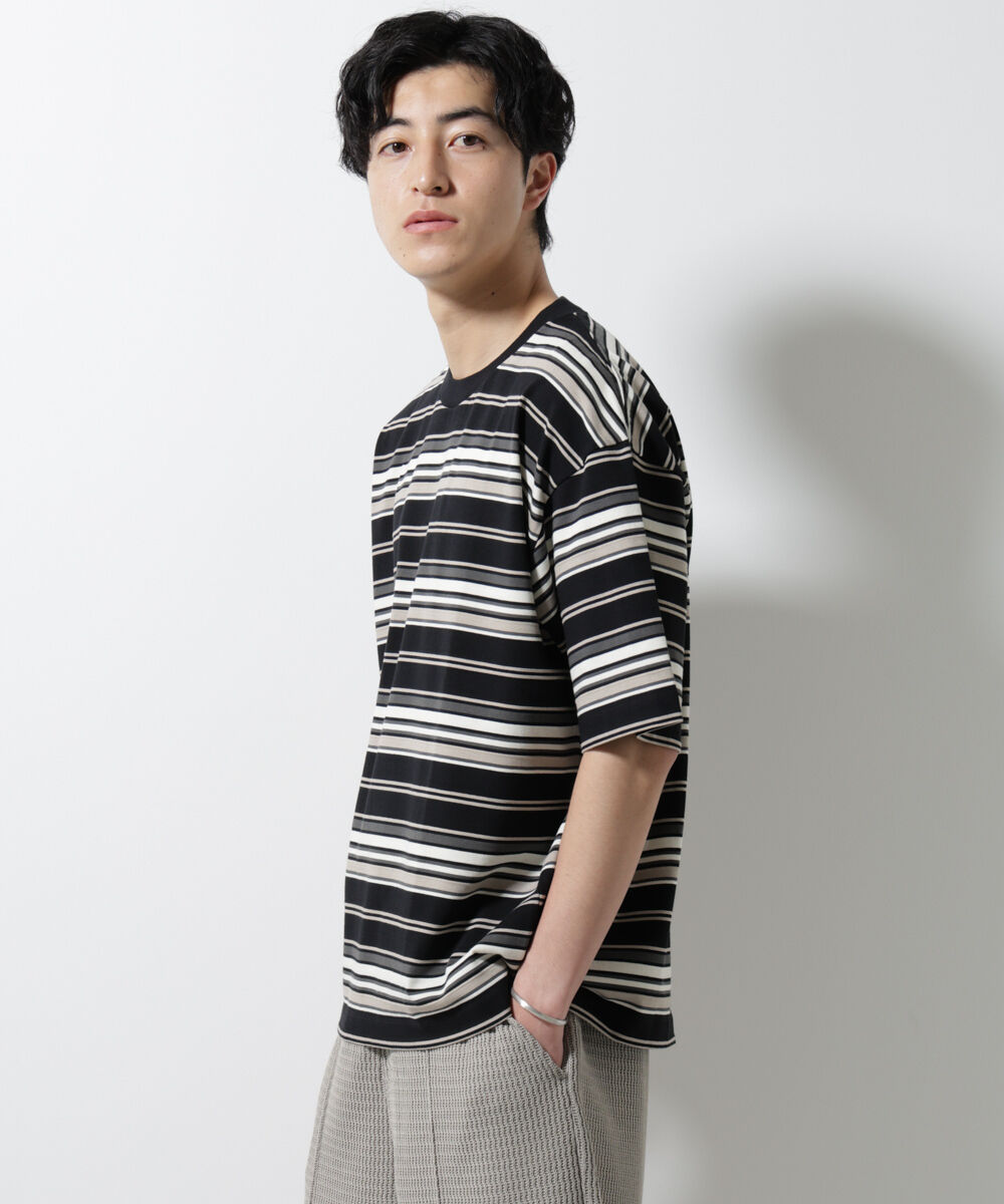 NANO universe「マルチボーダーリラックスＴシャツ 半袖」|Tシャツ・カットソー|