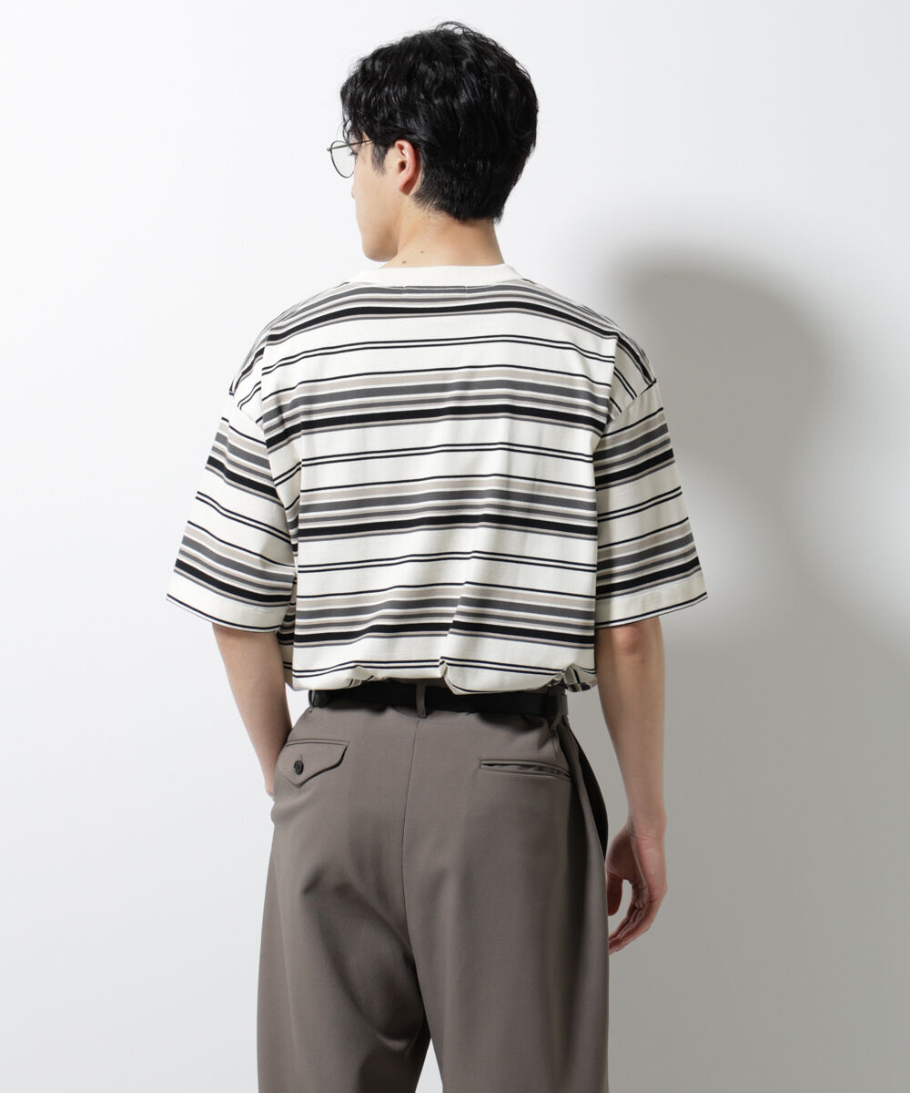 NANO universe「マルチボーダーリラックスＴシャツ 半袖」|Tシャツ・カットソー|