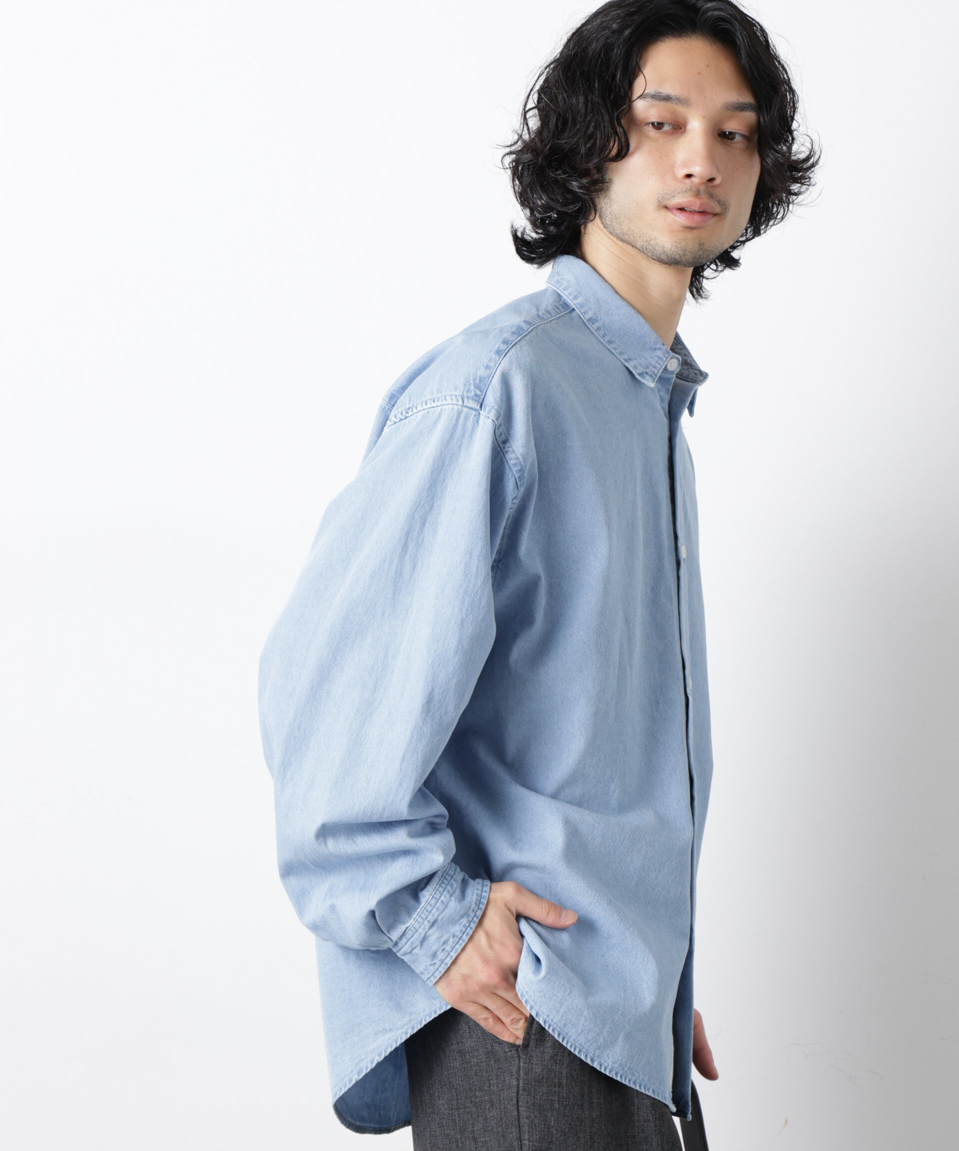 nano･universe「｢OtoNANO｣大人のワイドシャツ デニムシャツ 長袖」|シャツ・ブラウス|