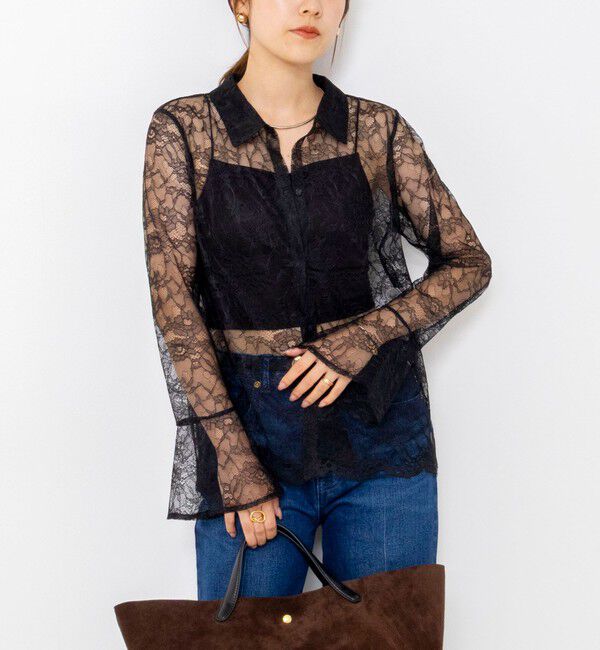 NOLLEY'S「【WEB＆一部店舗限定カラーアイテム】ウォッシャブルレースシャツブラウス」|シャツ・ブラウス|ブラック