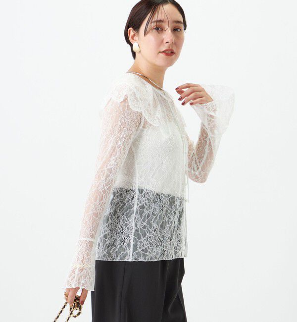 NOLLEY'S sophi「《セットアップ対応》ウォッシャブルラッセルレース付け襟ブラウス」|シャツ・ブラウス|