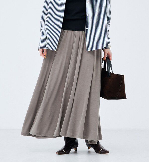 NOLLEY'S sophi「【WEB限定】《セットアップ対応》ウォッシャブルフィブリルテレコフレアーマキシスカート」|スカート|カーキ
