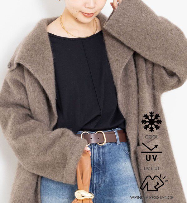 Rie Miller「《UVカット/接触冷感/防シワ》ウォッシャブルツイストスリーブプルオーバー」|Tシャツ・カットソー|ブラック