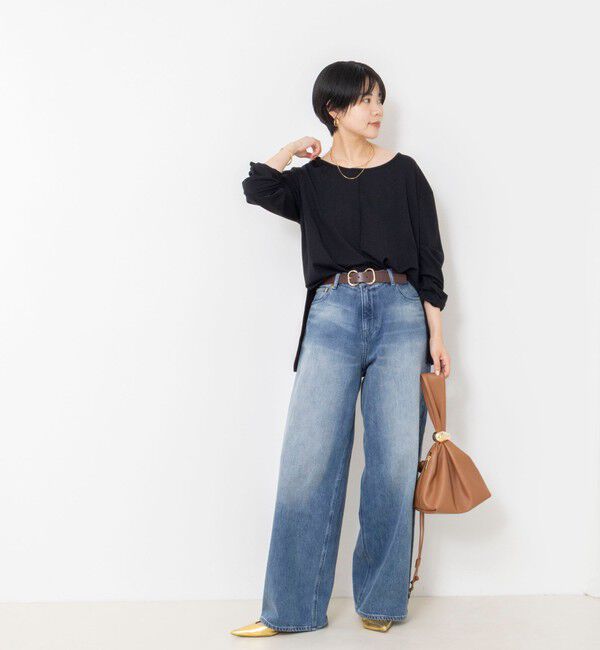 Rie Miller「《UVカット/接触冷感/防シワ》ウォッシャブルツイストスリーブプルオーバー」|Tシャツ・カットソー|