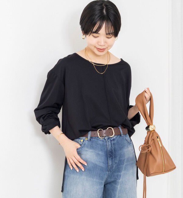 Rie Miller「《UVカット/接触冷感/防シワ》ウォッシャブルツイストスリーブプルオーバー」|Tシャツ・カットソー|