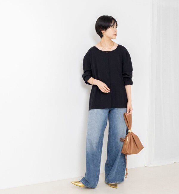 Rie Miller「《UVカット/接触冷感/防シワ》ウォッシャブルツイストスリーブプルオーバー」|Tシャツ・カットソー|