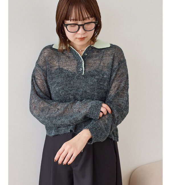 VIS「【WEB限定】透かしモヘアレイヤード襟配色ニット」|ニット・セーター|