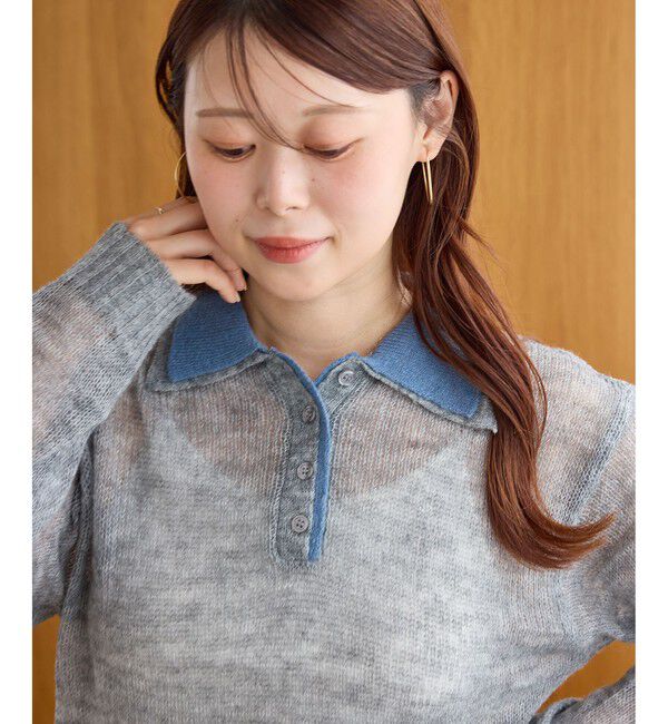 VIS「【WEB限定】透かしモヘアレイヤード襟配色ニット」|ニット・セーター|