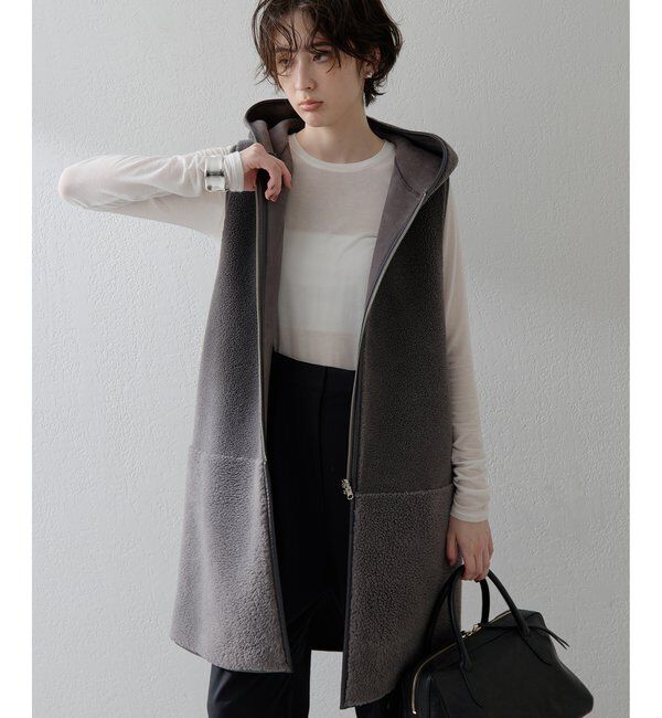 THE PAUSE「＜WEB限定カラーあり＞【THE PAUSE】ボアフードロングジレ」|ベスト・ジレ|