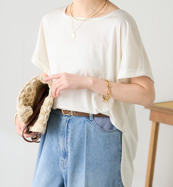  「【伸びるサテン素材/吸湿速乾/インナーにも◎】ストレッチサテンTシャツ」|Tシャツ・カットソー|