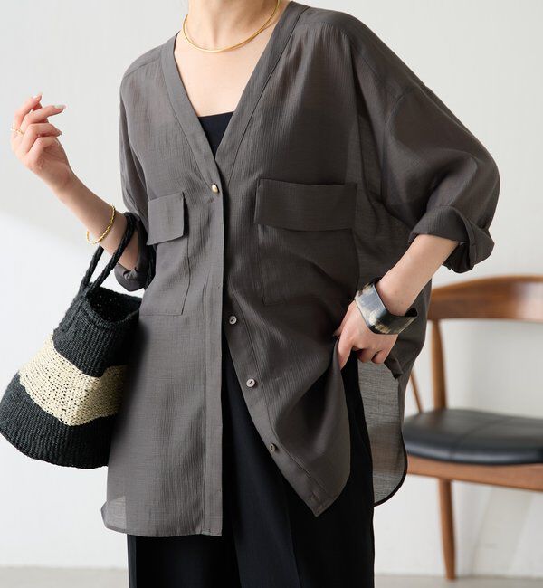  「【ロングシーズン着られる/丈調整可能◎】ヴィンテージライクオーバーシャツ」|シャツ・ブラウス|チャコールグレー