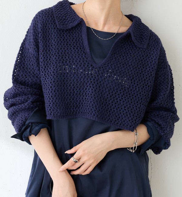  「【抜け感】メッシュクロップドスキッパーニット」|ニット・セーター|