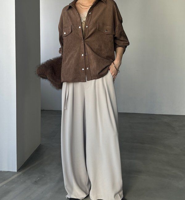  「【WEB限定】ベルト付タックワイドパンツ」|チノ|