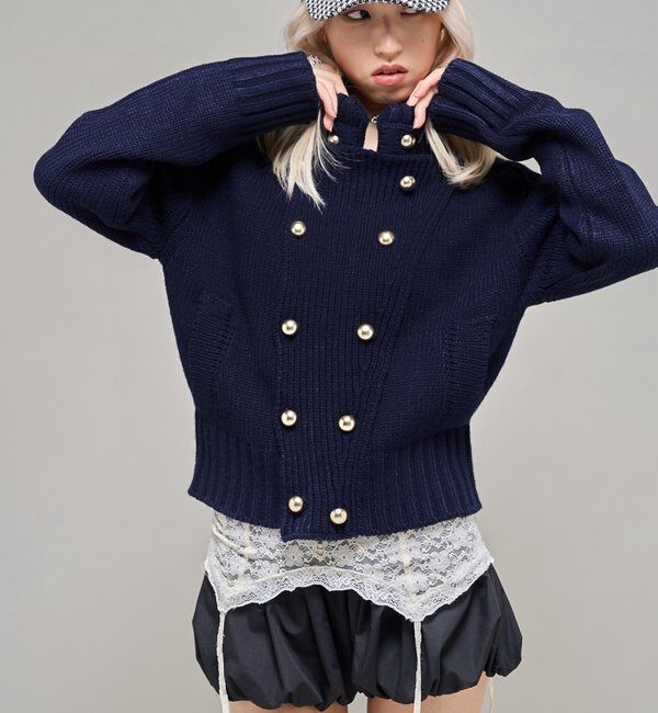  「【26AW LOOK掲載品番】ヘリテージWボタンニット」|ニット・セーター|ネイビー