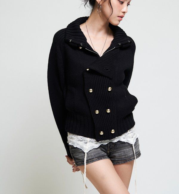  「【26AW LOOK掲載品番】ヘリテージWボタンニット」|ニット・セーター|ブラック