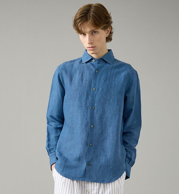 ABAHOUSE「【WASH LINEN】ソフトリネン レギュラーフィットシャツ」|シャツ・ブラウス|ブルー