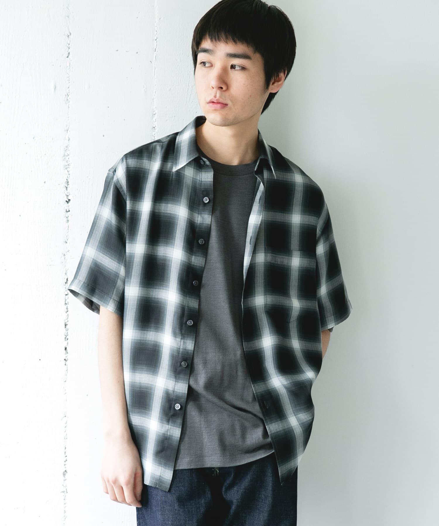 URBAN RESEARCH DOORS「オンブレチェック レギュラーカラーショートスリーブシャツ」|シャツ・ブラウス|