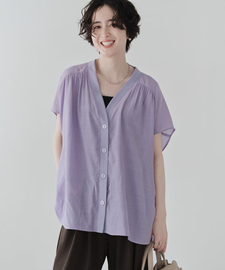 Green Parks「フレンチスリーブリブドッキングシャツ」|シャツ・ブラウス|Purple